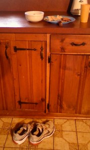 Empty shoes and snack